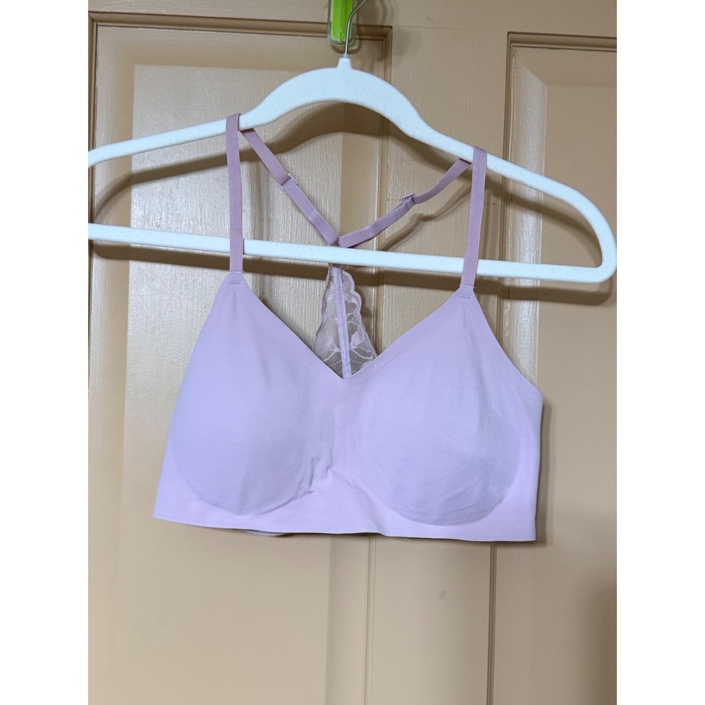 True & Co True Body Triangle Lace Racerback Bralette Lavender Purple Medium